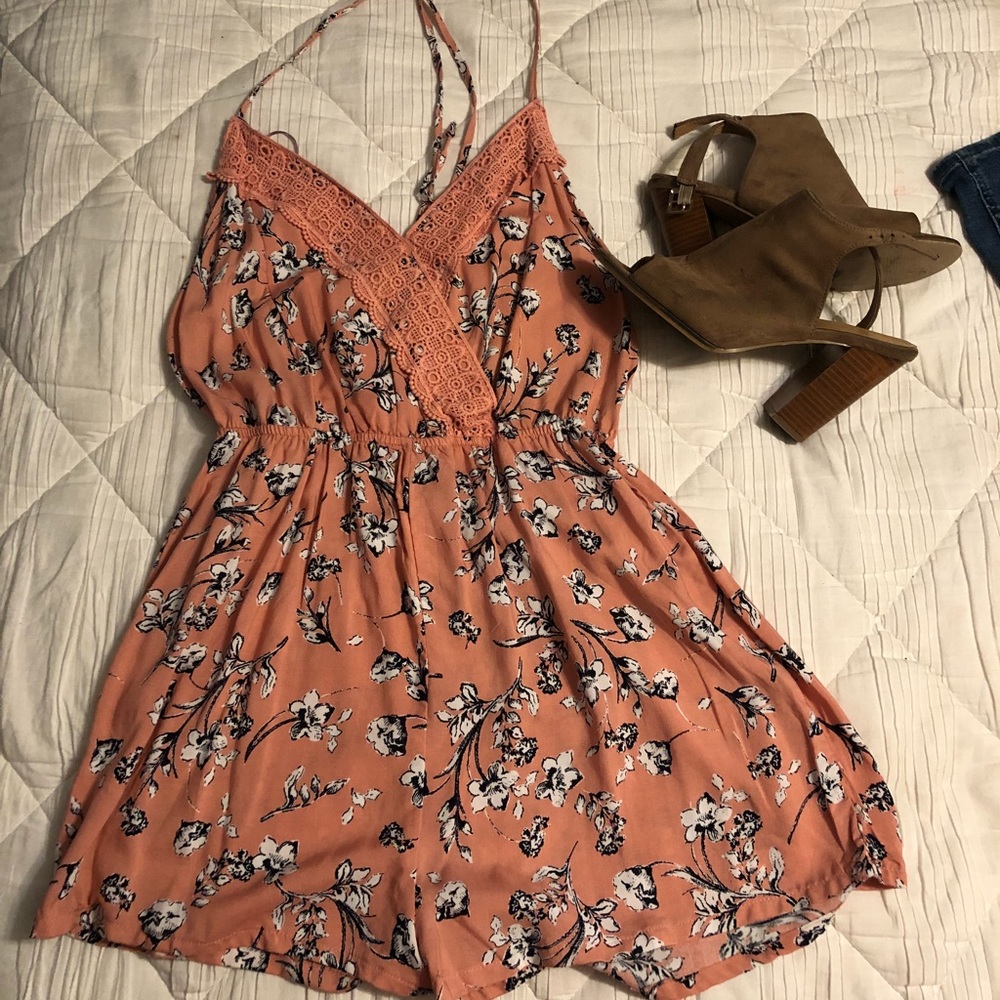 Pink floral romper